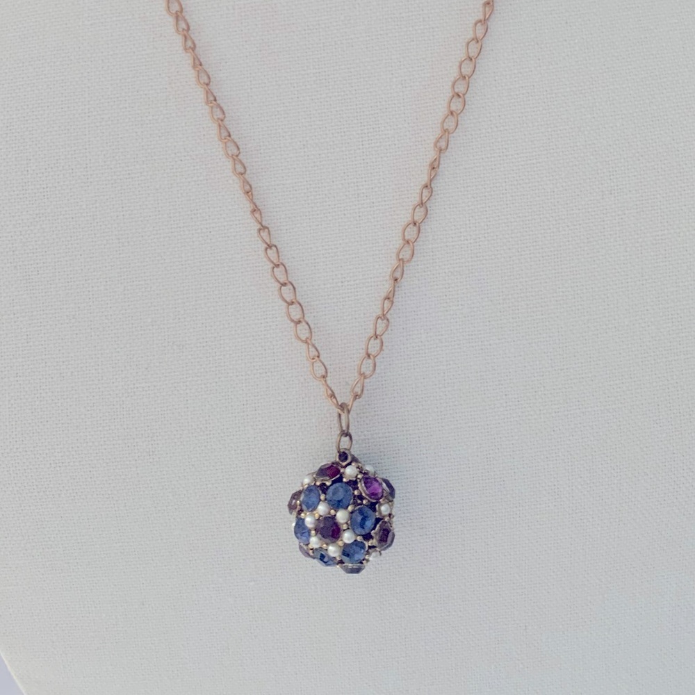 Purple & Blue Rhinestone Orb Pendant With Chain